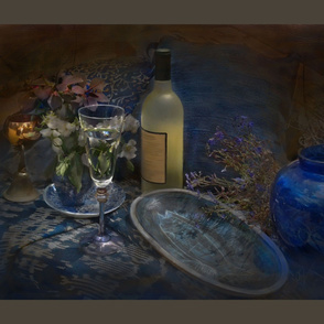 Still life chiarascuro blue and wine