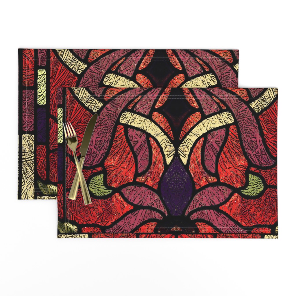 Victorian Stained Glass in Maroon and Red 