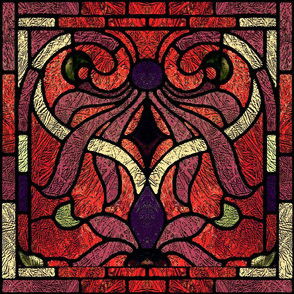 Victorian Stained Glass in Maroon and Red 