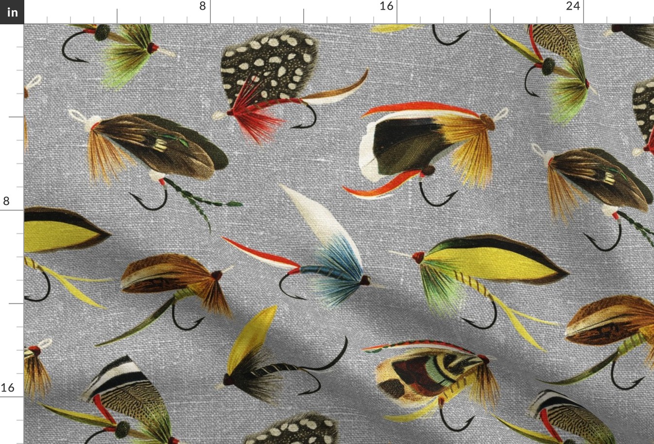 Vintage Fishing Flies - large scale Fabric