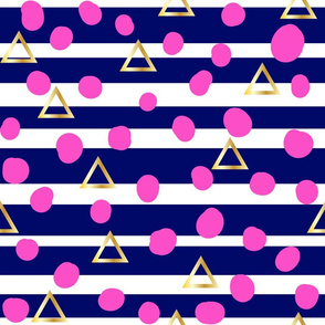 Navy stripe, pink spot, gold triangle - small scale