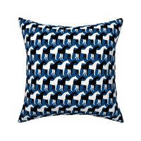Two Inch Black and White Overlapping Horses on Classic Blue