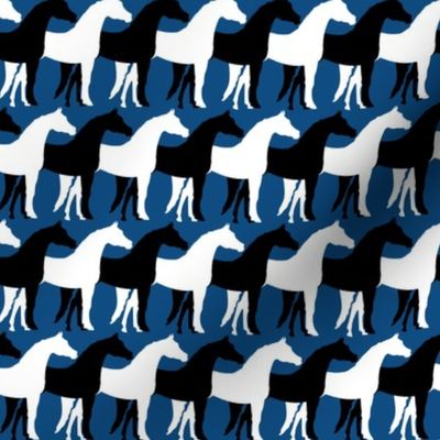 Two Inch Black and White Overlapping Horses on Classic Blue