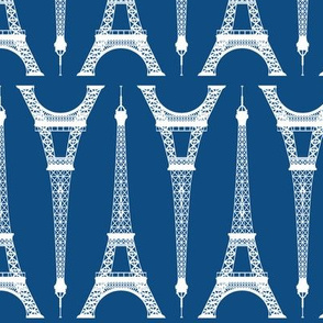 Six Inch White Eiffel Towers on Classic Blue