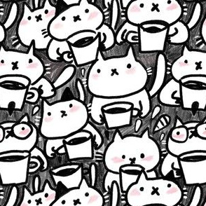 Cats and coffee. Sketchy pattern. 