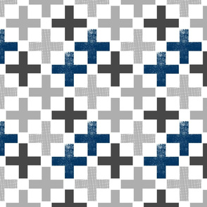 plus fabric - swiss cross, cross fabric, navy, light grey, charcoal, plus fabric