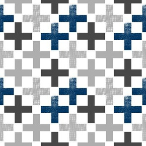 SMALL plus fabric - swiss cross, cross fabric, navy, light grey, charcoal, plus fabric