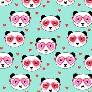 panda valentines fabric - cute valentines day fabric, animal valentines, girls valentines, sweet valentine- mint
