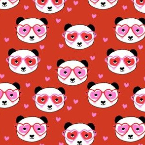 panda valentines fabric - cute valentines day fabric, animal valentines, girls valentines, sweet valentine- red