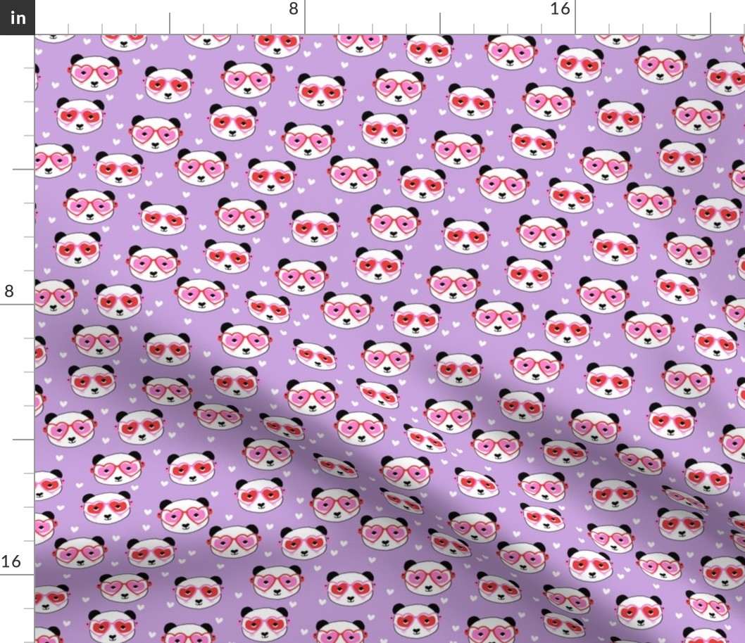 panda valentines fabric - cute valentines day fabric, animal valentines, girls valentines, sweet valentine- purple