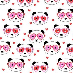 panda valentines fabric - cute valentines day fabric, animal valentines, girls valentines, sweet valentine- white