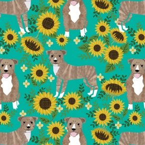 pitbull brindle sunflower fabric - brindle pitbull fabric, sunflower dog fabric, cute dogs