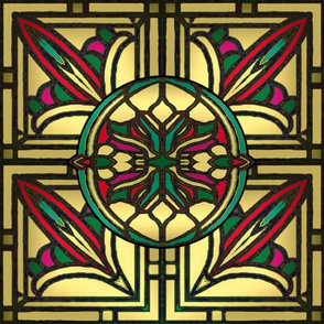 Victorian Stained Glass in Gold Red and Green 