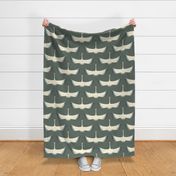 Whooping Crane Migration - Green Smoke, Farrow and Ball, 24" wings wallpaper