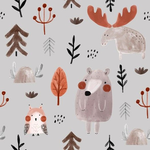 Forest friends on gray