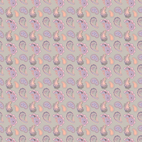 Paisley coral purple taupe