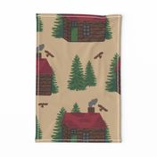 Mountain Cabin Trees Hawks Lge