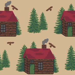 Mountain Cabin Trees Hawks Lge