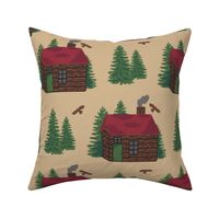 Mountain Cabin Trees Hawks Med