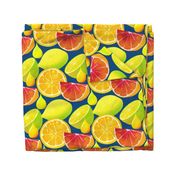 Pop art citrus on classic blue background