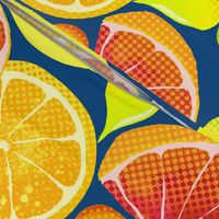 Pop art citrus on classic blue background