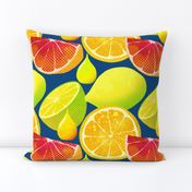 Pop art citrus on classic blue background