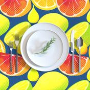 Pop art citrus on classic blue background