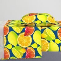 Pop art citrus on classic blue background