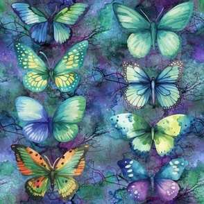 WATERCOLOR BUTTERFLIES STRIPES BLUE FLWRHT