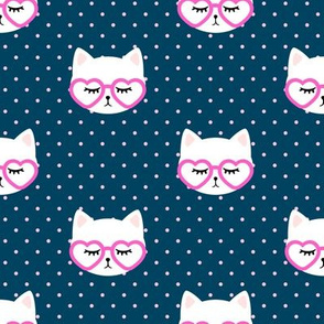 cats with heart shaped glasses - cute valentines day kitty - blue - LAD19