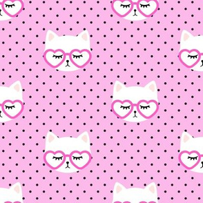 cats with heart shaped glasses - cute valentines day kitty - pink - LAD19