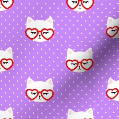 cats with heart shaped glasses - cute valentines day kitty - purple - LAD19