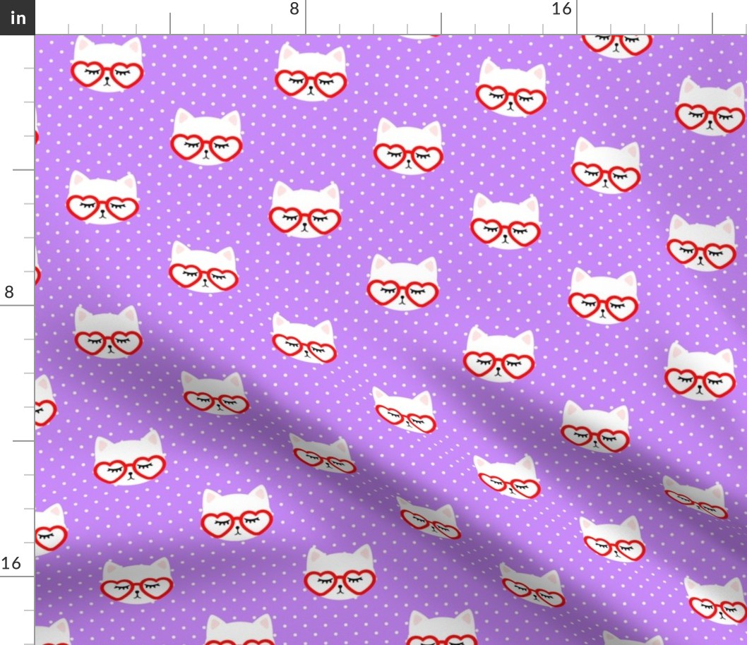 cats with heart shaped glasses - cute valentines day kitty - purple - LAD19