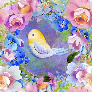 8" YELLOW 2 FAT BIRD AMONG FLOWERS TILES FLWRHT