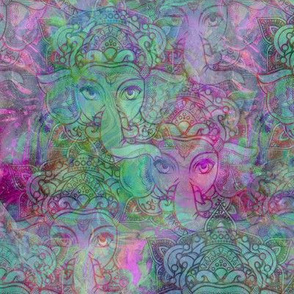 GANESHA GOD TRANSPARENCY ELEPHANT PINK PURPLE GREEN SPRING FLWRHT