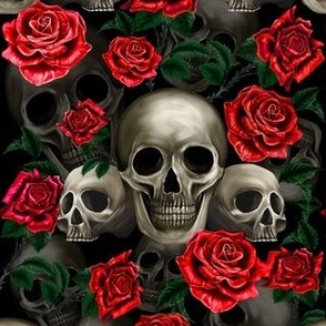 Skulls and red roses