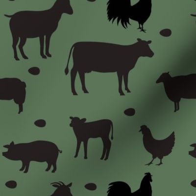 Farm Animals Black Dk Green Med