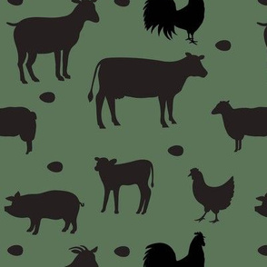 Farm Animals Black Dk Green Med