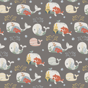 Undersea Cute Whales Soft Colors Kids Animal Modern Pattern