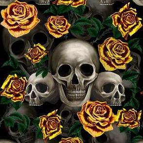 Skulls and yellow roses