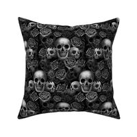 Skulls and roses black and white