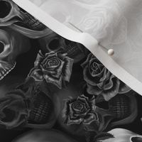 Skulls and roses black and white