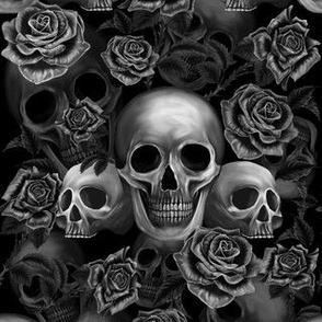 Skulls and roses black and white