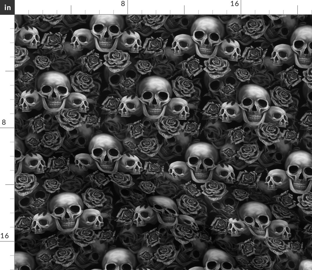 Skulls and roses black and white