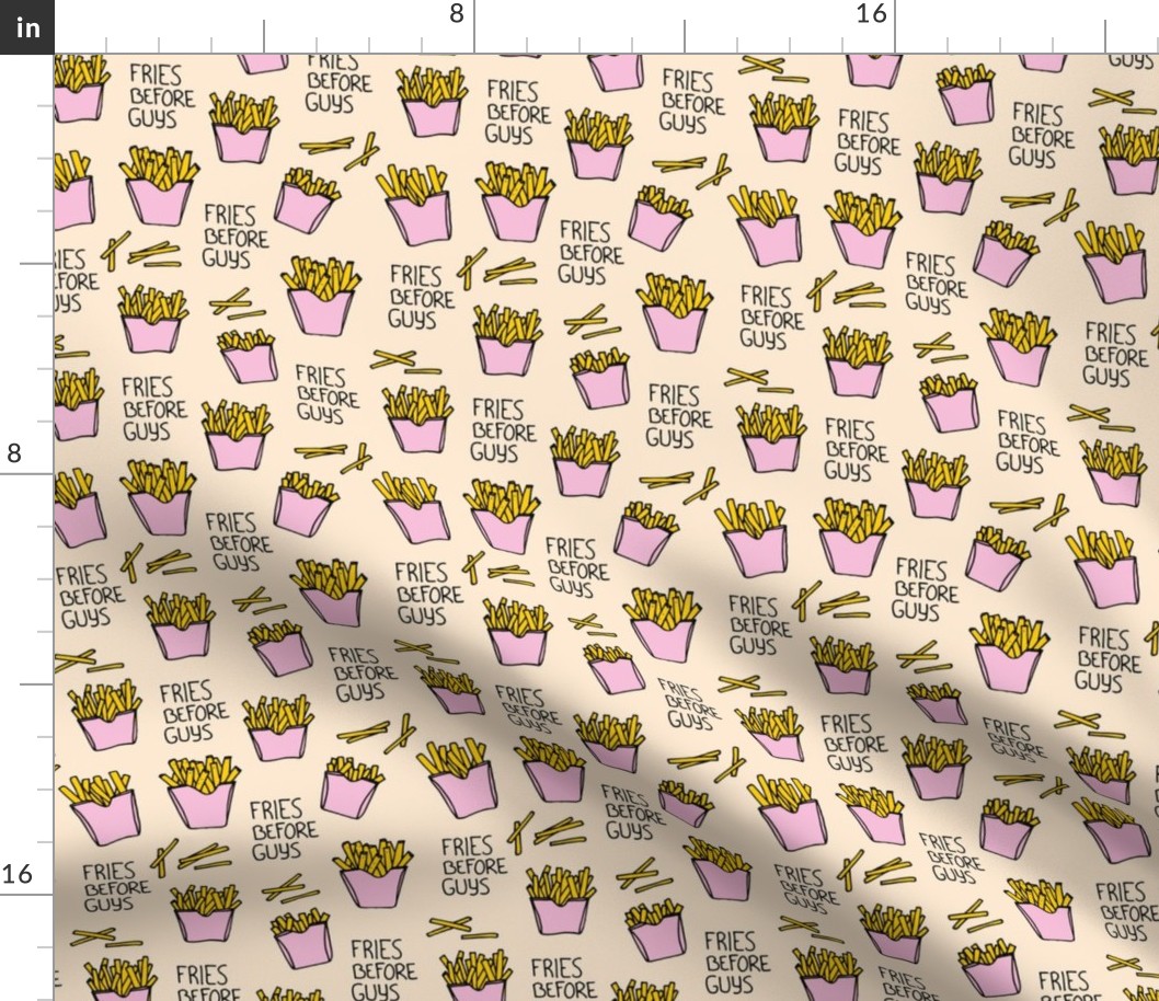 Fries before guys female friendship illustration pop art food design yellow pink girls