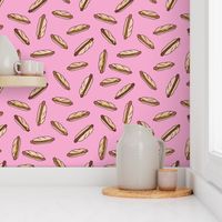 Pop art hotdog snack illustration fast food print pink girls