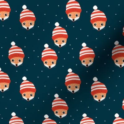 Little Scandinavian Christmas fox friends woodland animals for kids navy blue night orange