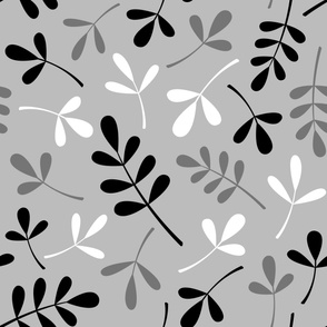 Assorted Leaves Large Pattern Monochrome