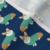SMALL - corgi in scrubs fabric operating room dog fabric dog fabric - navy
