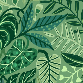 Exotic tropical green plants leaves 